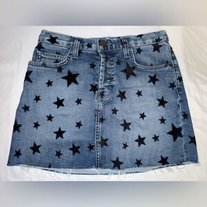 Current Elliott Star Print Denim Mini Skirt Womens 28 Blue Black Stars Raw Hem